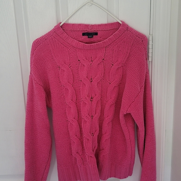 American Eagle Women's Pink Cable Knit Sweater - Picture 4 of 6